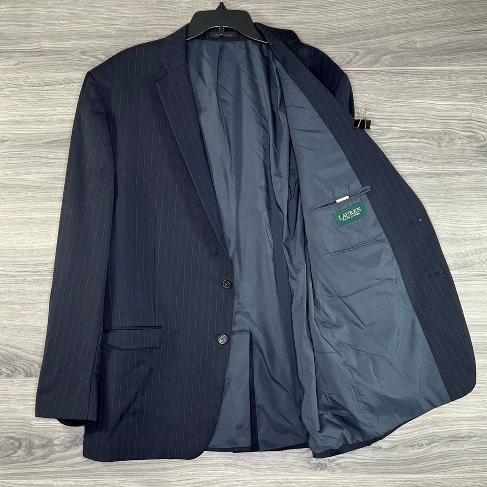 Lauren Ralph Lauren Navy Pin Stripe Sports Coat Blazer 100% Wool Mens 48L
